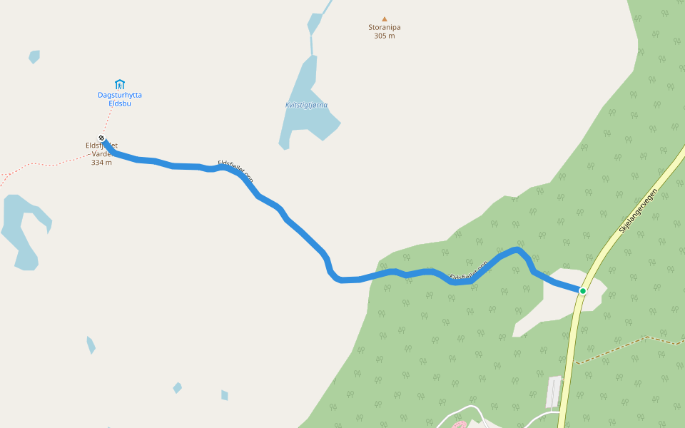 Eldsfjellet opp walking route map in Åsebø