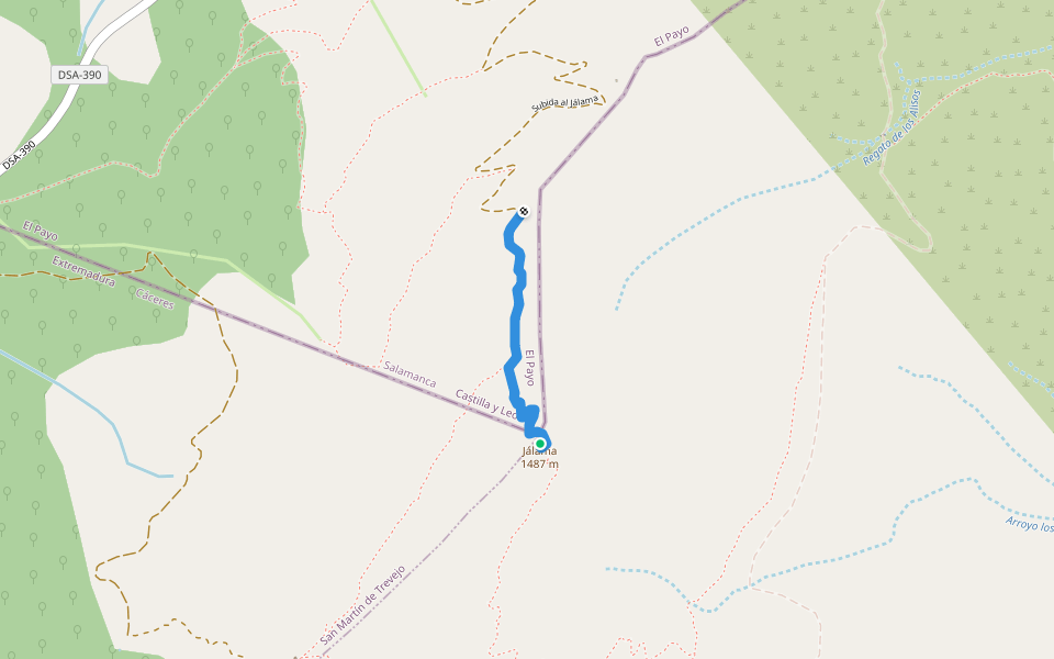 Subida al Jálama walking route map in Acebo