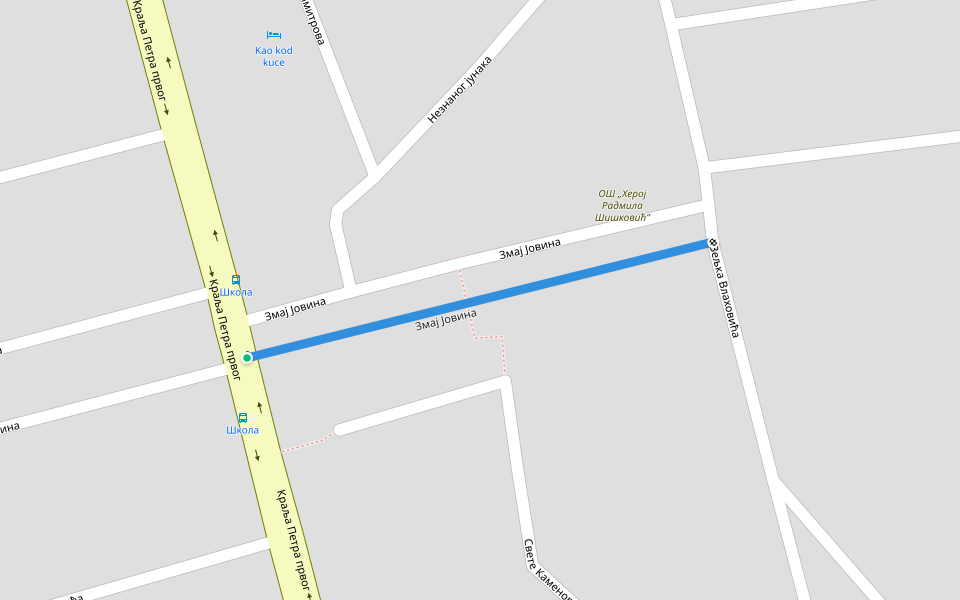 Змај Јовина walking route map in Smederevska Palanka