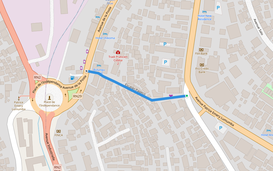 Escalier Pageco walking route map in Bukavu