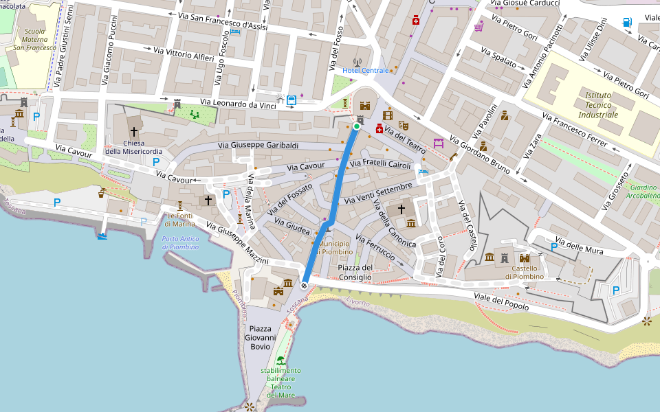 Corso Vittorio Emanuele II walking route map in Piombino