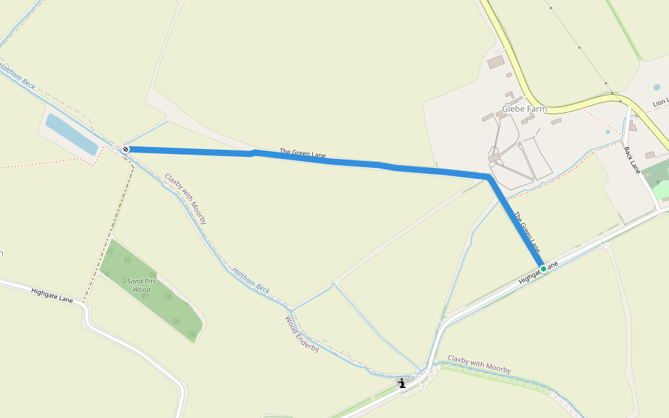 The Green Lane walking route map in Moorby