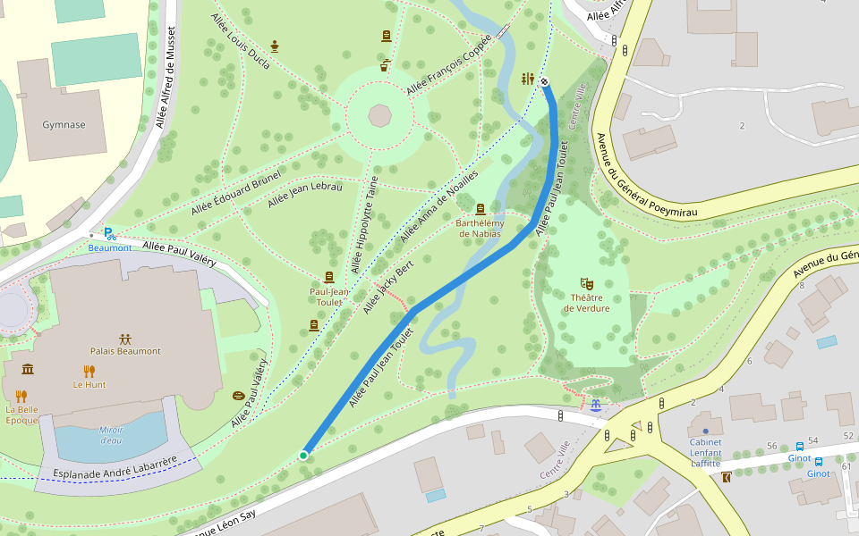 Allée Paul Jean Toulet walking route map in Pau