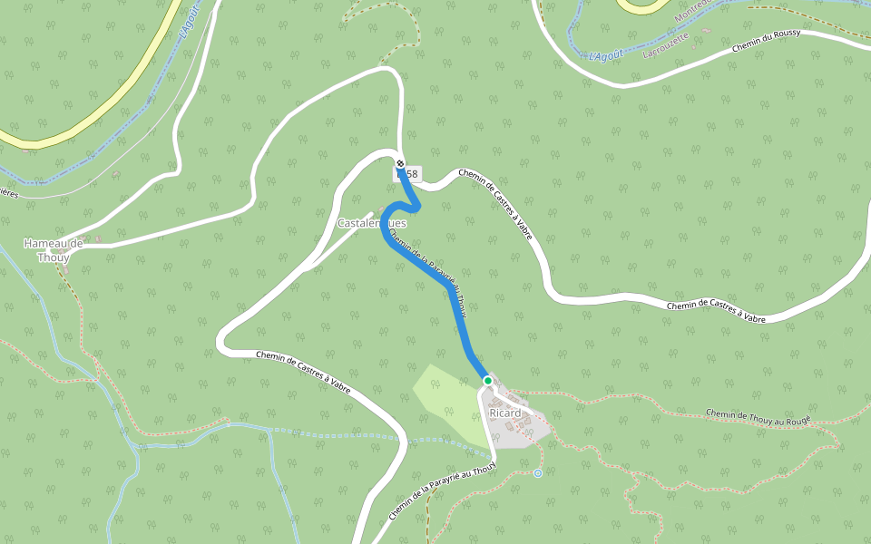 Chemin de la Parayrié au Thouy walking route map in Lacrouzette