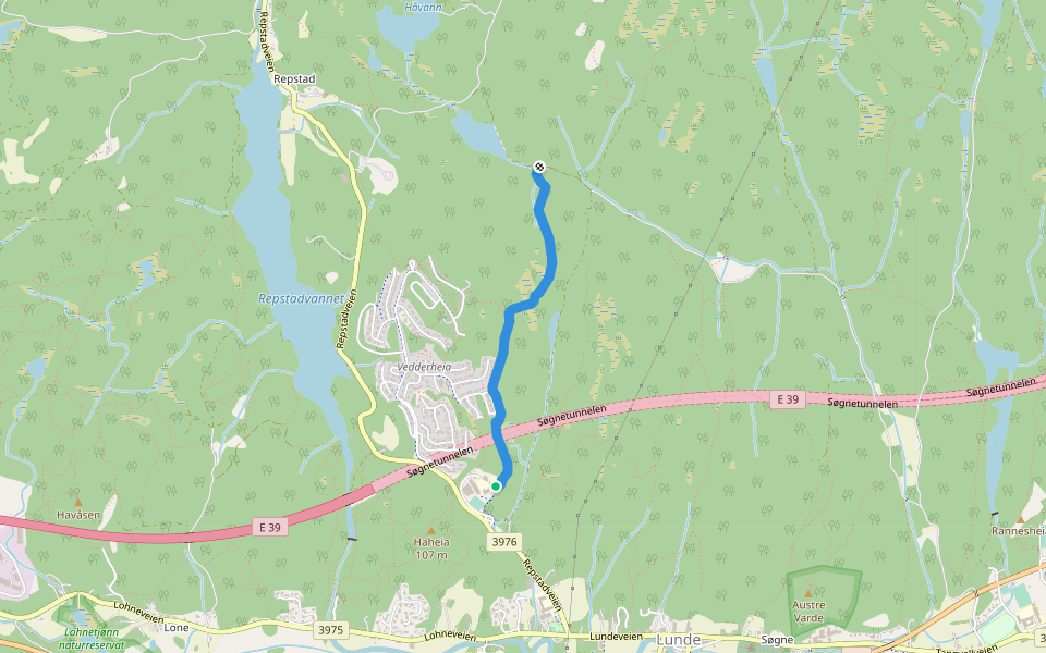 Tinntjønnløypa walking route map in Vedderheia