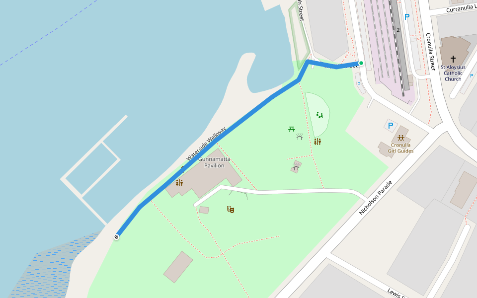 Waterside Walkway walking route map in Cronulla