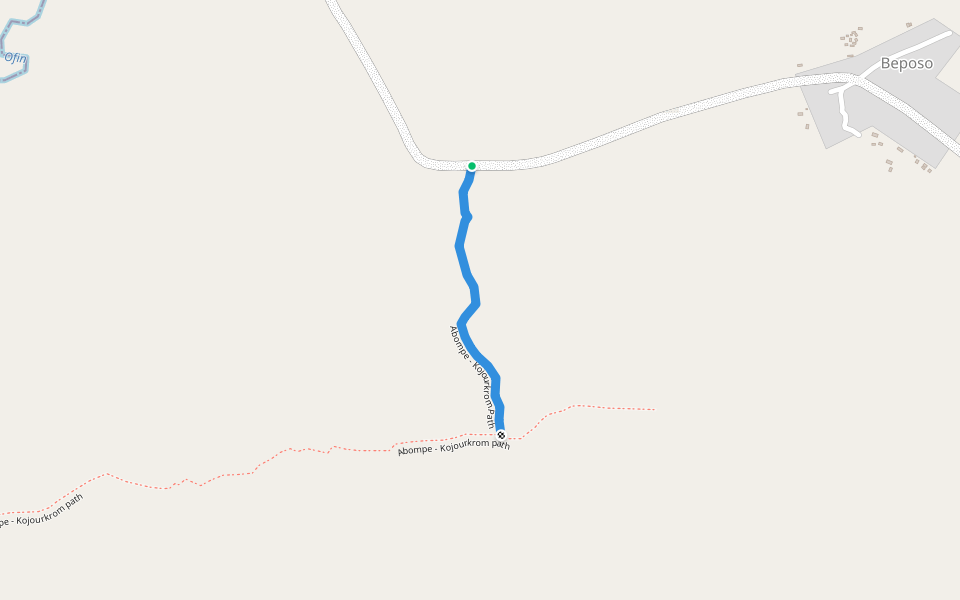 Abompe - Kojourkrom Path walking route map in Beposo