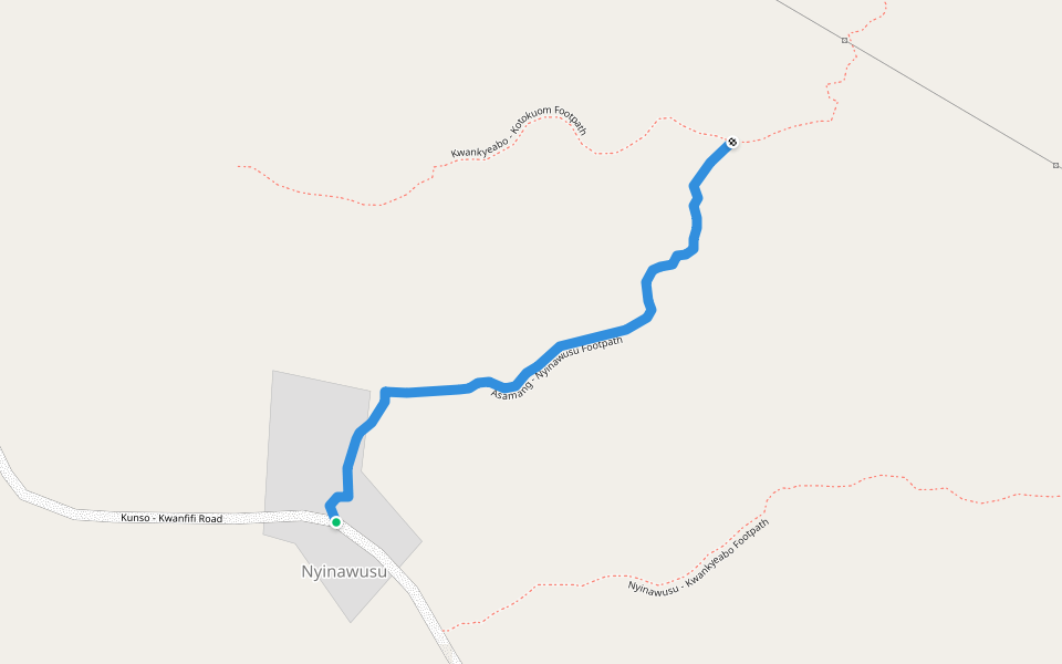 Asamang - Nyinawusu Footpath walking route map in Nyinawusu