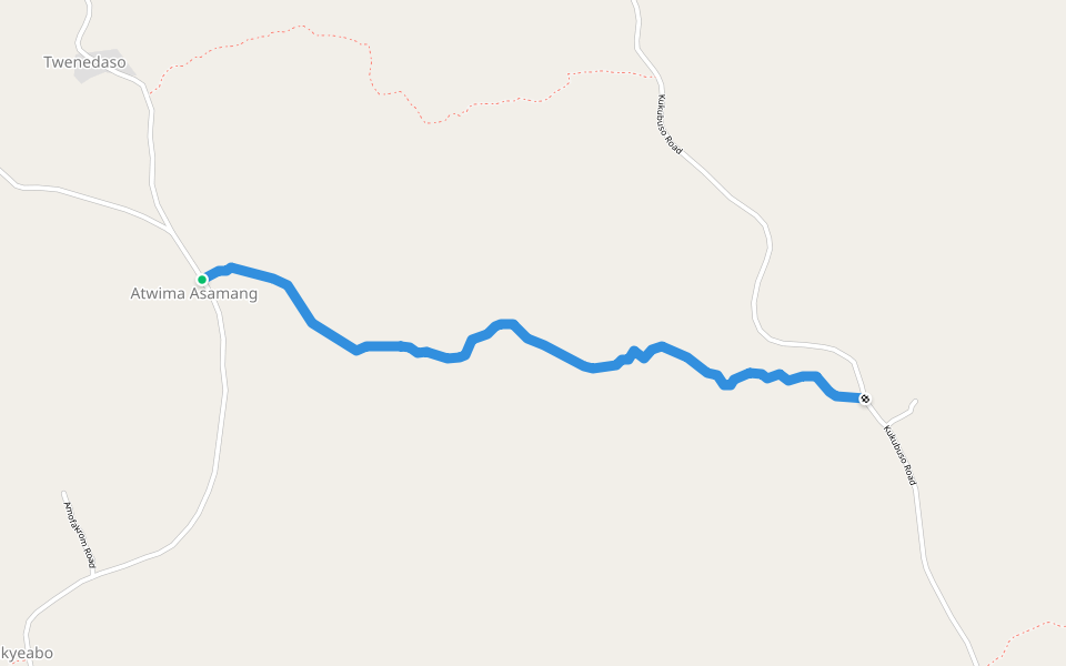 Asamang - Kukubuso Footpath walking route map in Anyinamso
