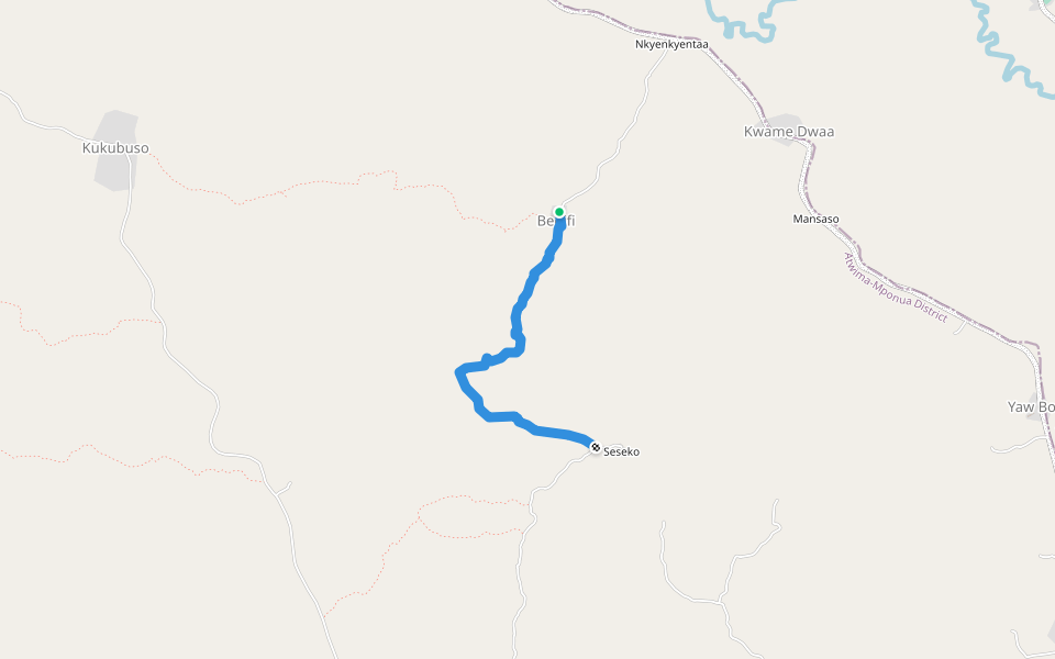 Bedifi - Seseko Footpath walking route map in Odumasi