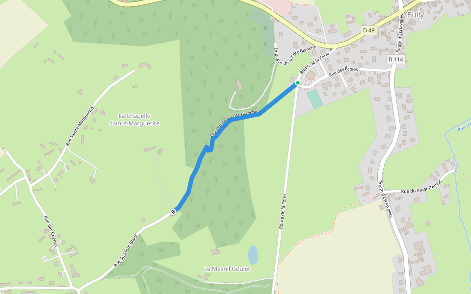 Chemin de la Côte Blanche walking route map in Bully