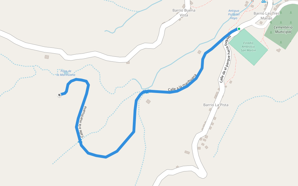 Calle a la marihuana walking route map in Minas de Oro