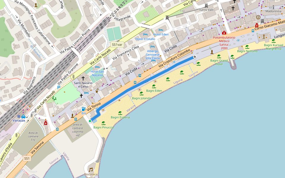 Viale Paolo Cappa walking route map in Varazze