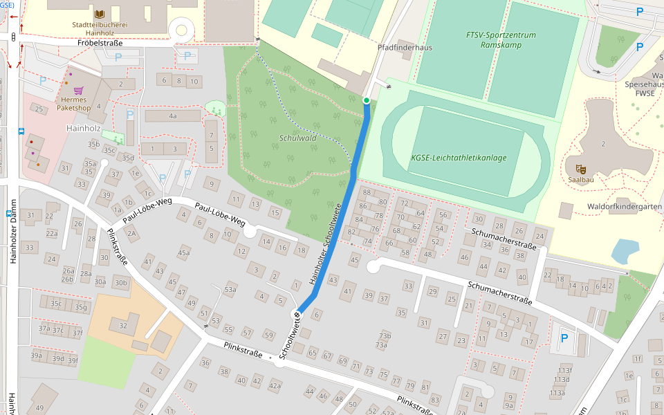 Hainholter Schooltwiete walking route map in Elmshorn