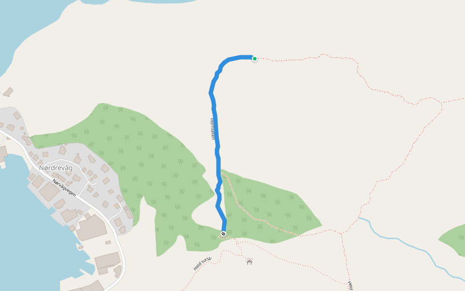 Hornseten walking route map in Nørdrevåg