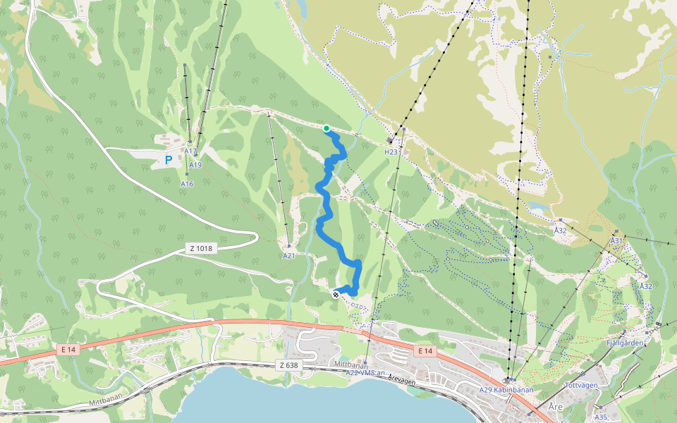 Bräckebäcksleden walking route map in Åre