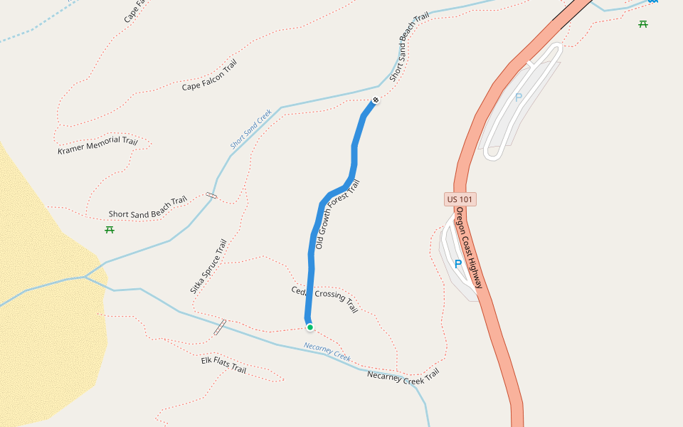 Old Growth Forest Trail walking route map in Nehalem