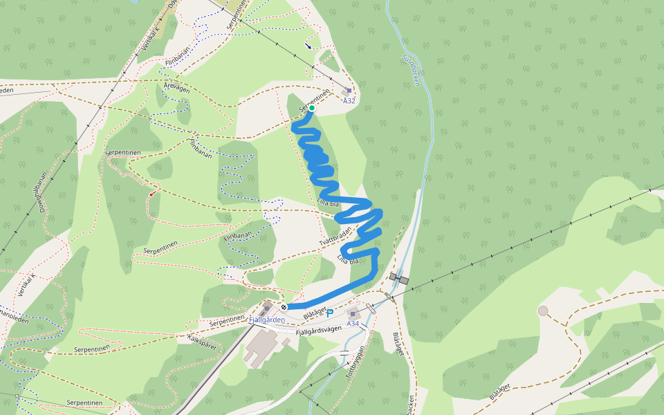 Lilla blå walking route map in Åre