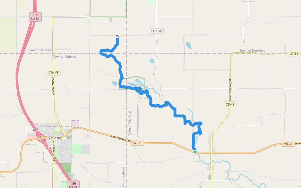 Ice Age Trail - Mecan Segment walking route map in Coloma