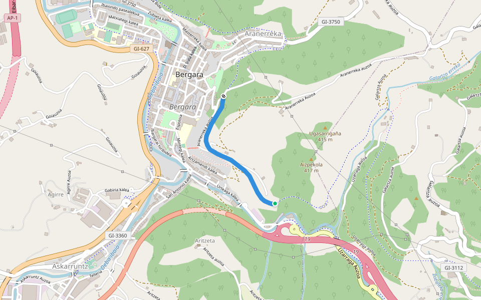 Maltzaga-Zumarraga bidegorria walking route map in Bergara