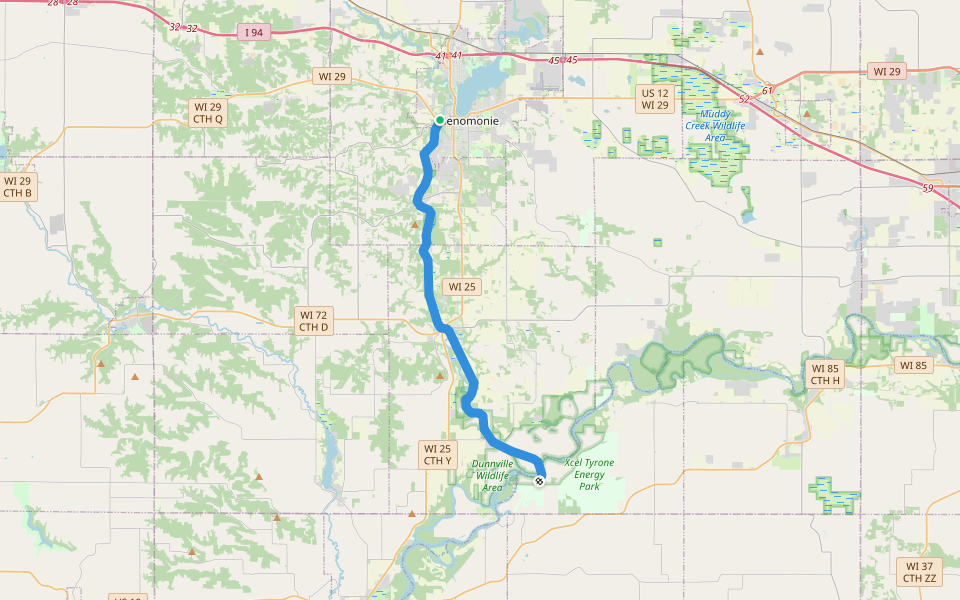 Red Cedar State Trail walking route map in Menomonie