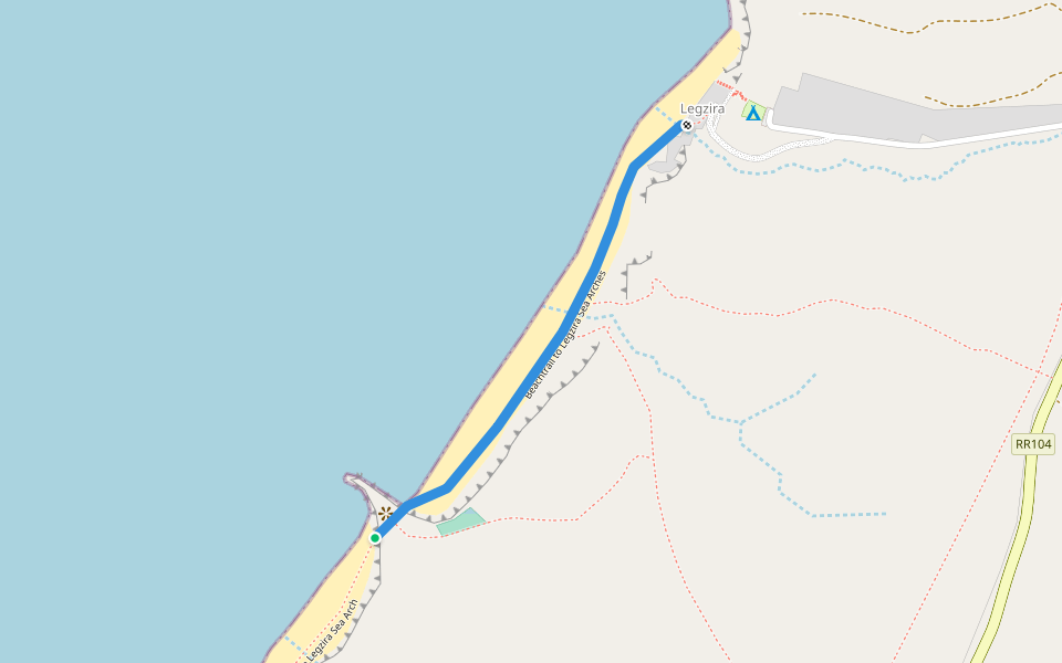 Beachtrail to Legzira Sea Arches walking route map in Legzira