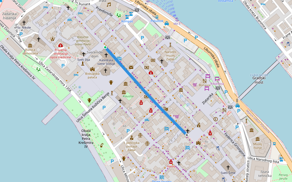 Široka ulica walking route map in Zadar