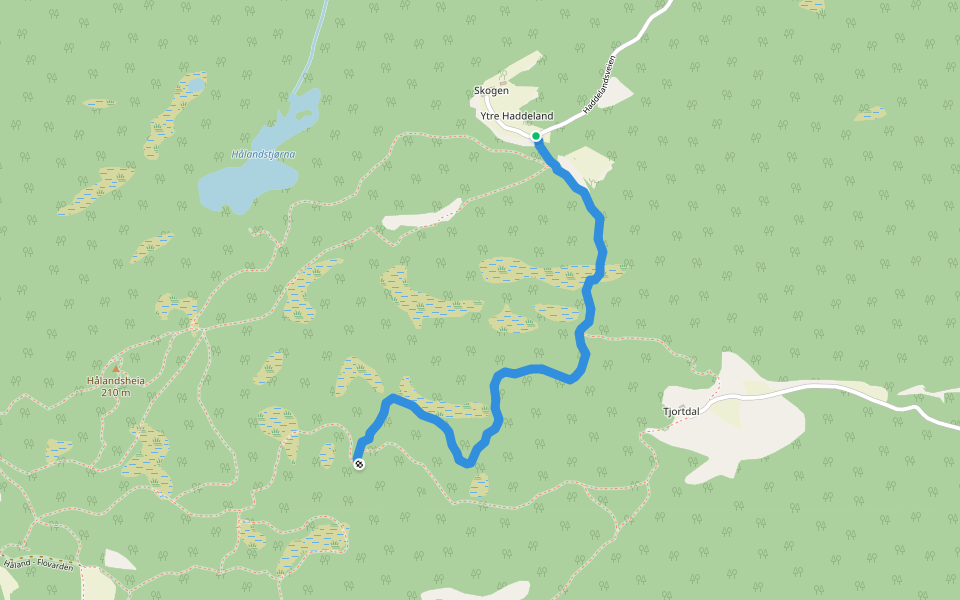 Skogen-Flovarden walking route map in Hjorteland