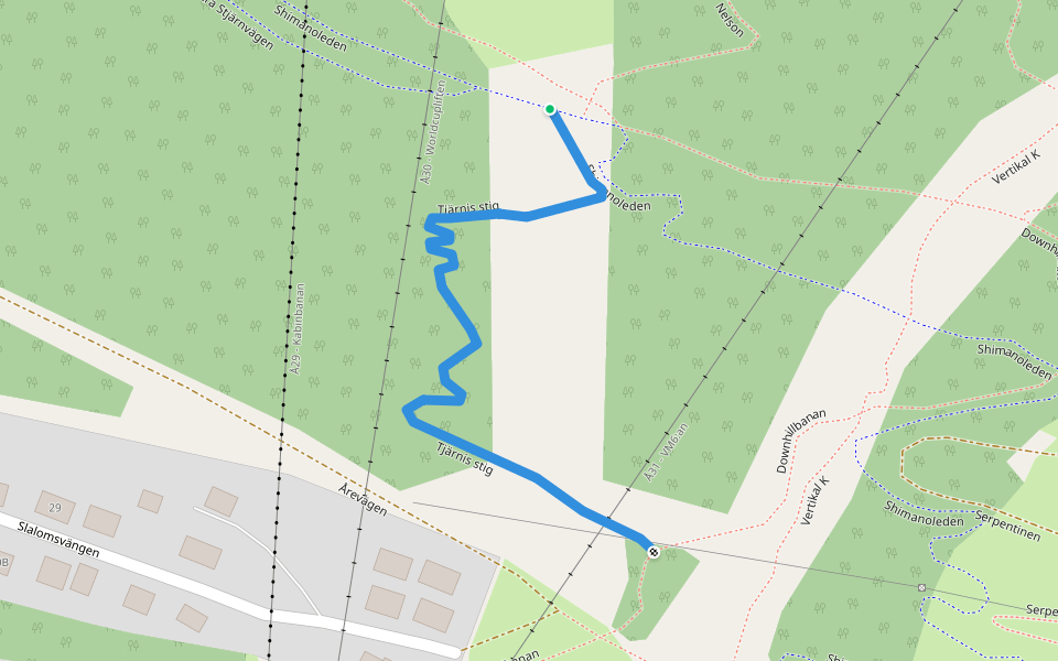 Tjärnis stig walking route map in Åre