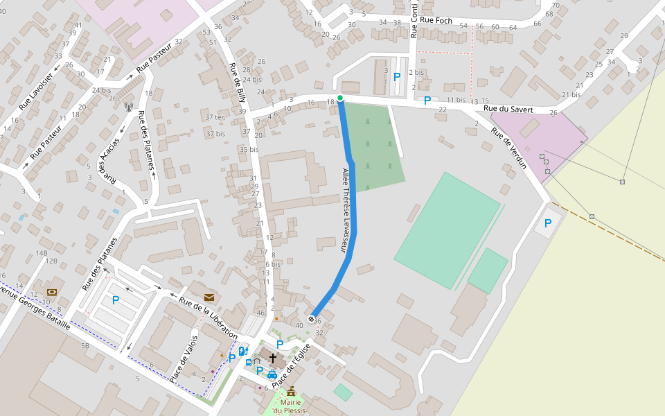 Allée Thérèse Levasseur walking route map in Le Plessis-Belleville