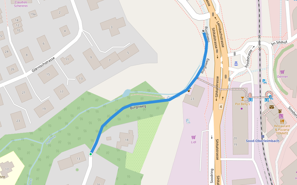 Bürgliweg walking route map in Adliswil