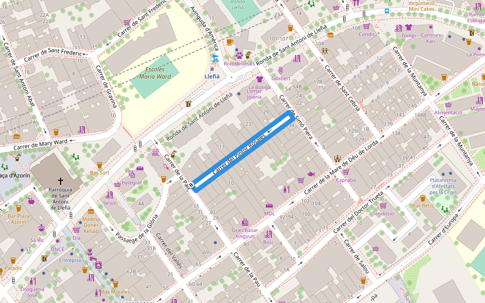 Carrer del Pintor Rosales walking route map in Santa Coloma de Gramenet
