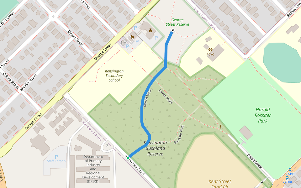Myrtle Walk walking route map in Kensington