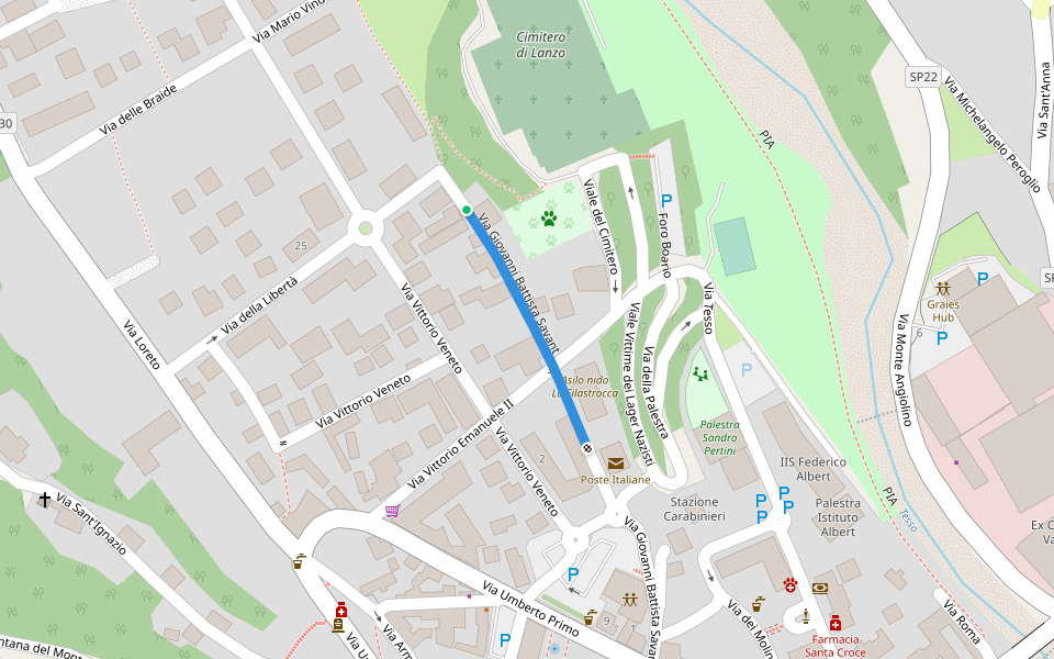 Via Giovanni Battista Savant walking route map in Lanzo Torinese