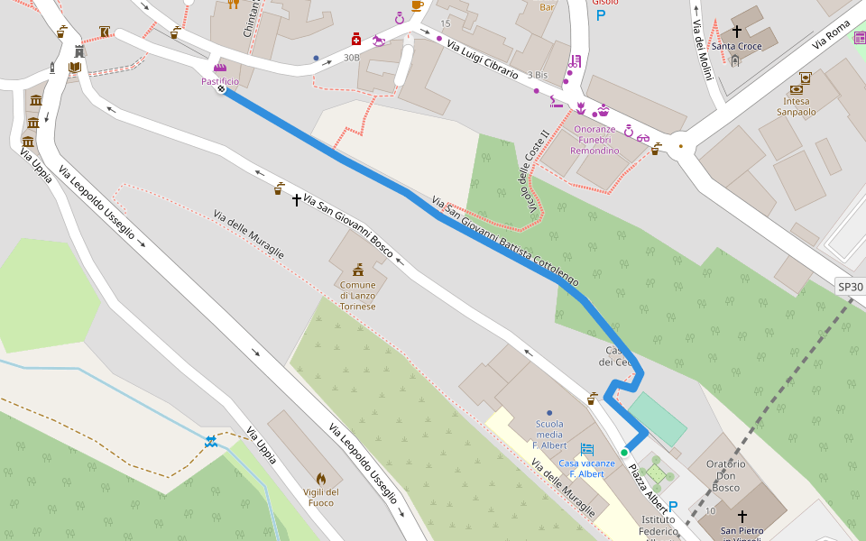 Via San G. B. Cottolengo walking route map in Lanzo Torinese