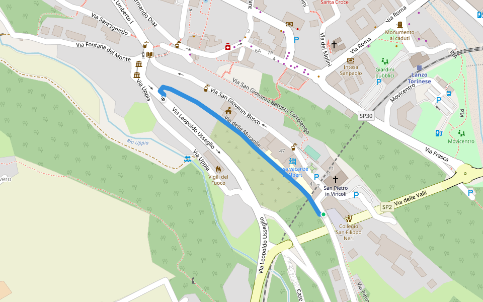 Via delle Muraglie walking route map in Lanzo Torinese
