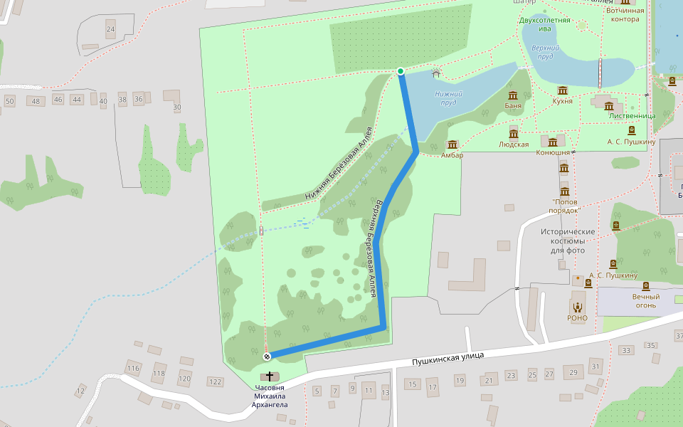 Верхняя Берёзовая Аллея walking route map in Bol'shoe Boldino
