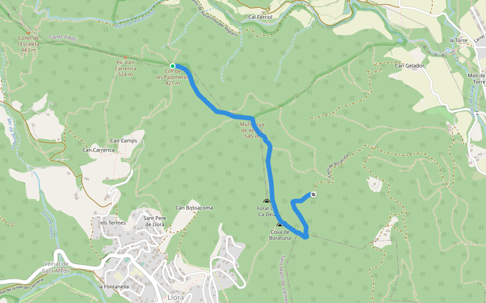 Camí de Boratuna walking route map in Sant Martí de Llémena