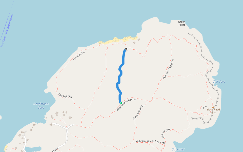 Evergreen Trail (#15) walking route map in Monhegan
