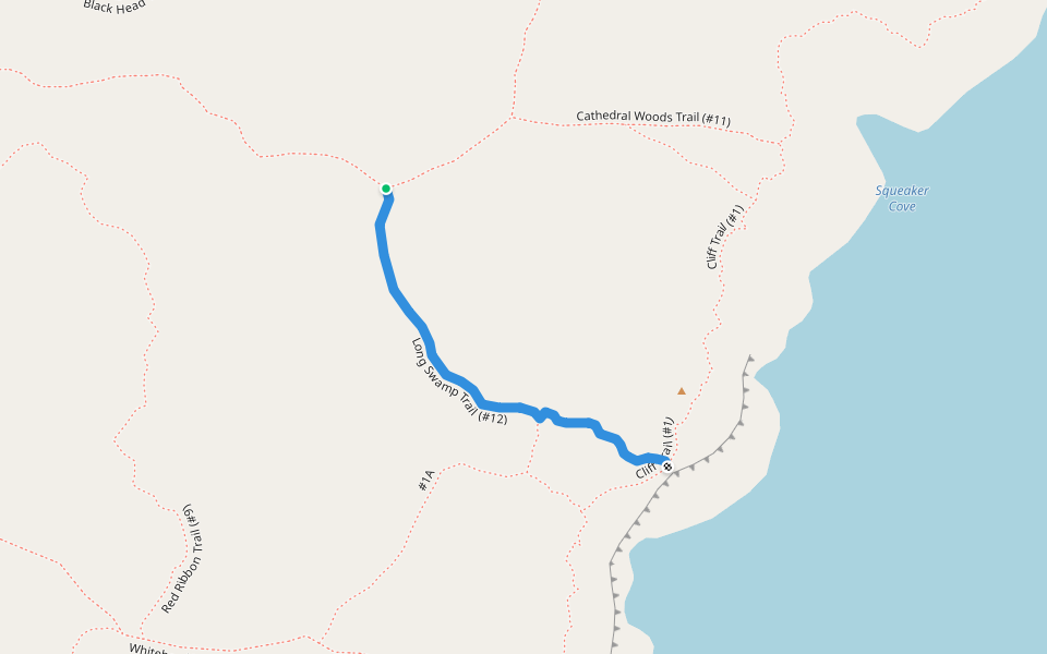 Long Swamp Trail (#12) walking route map in Monhegan