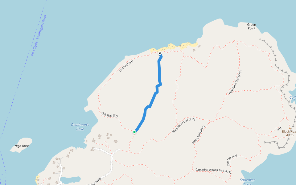 Pebble Beach Trail (#14) walking route map in Monhegan