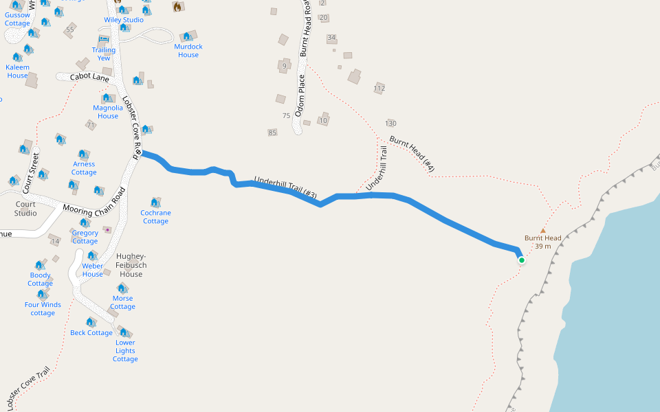Underhill Trail (#3) walking route map in Monhegan