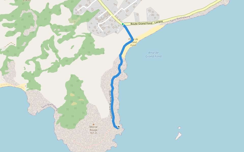 Accès Anse de Grand-Fond walking route map in Gustavia