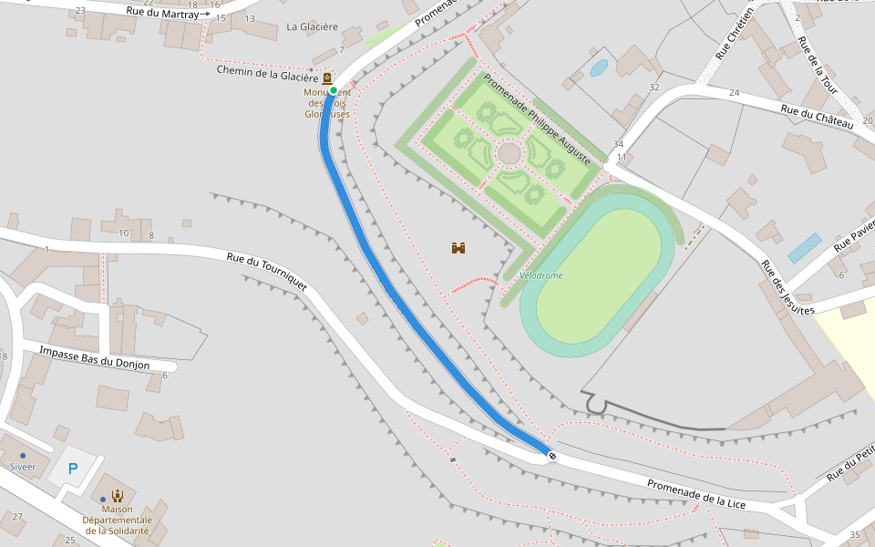 Promenade de la Lice walking route map in Loudun