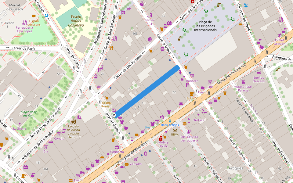 Passatge de Marconi walking route map in Badalona