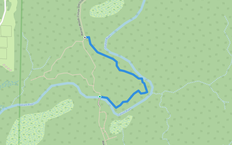 Warren Woods River Loop walking route map in Three Oaks