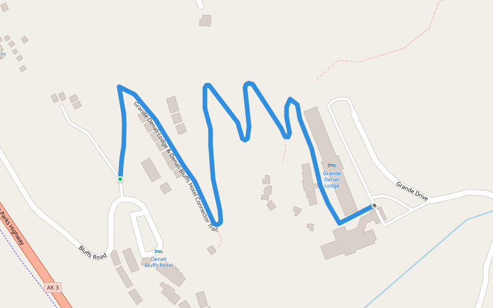 Grande Denali Lodge & Denali Bluffs Hotel Connector Trail walking route map in Denali National Park and Preserve