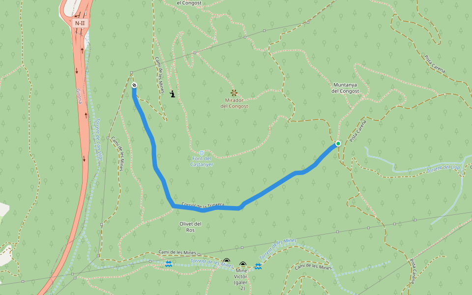 Corriol de la Trinxera walking route map in Celrà