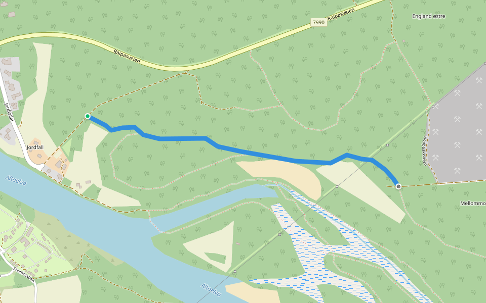 Jordfallet walking route map in Øvre Alta