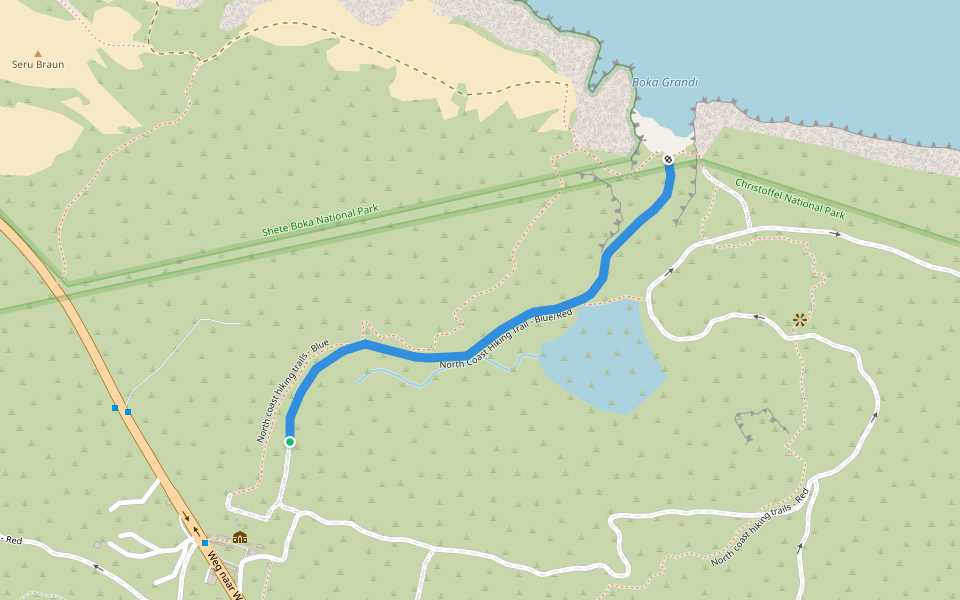 North Coast Hiking Trail - Blue/Red walking route map in Willemstad